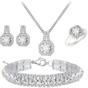 cubic zirconia bridal necklace earrings bracelet ring set for women wedding